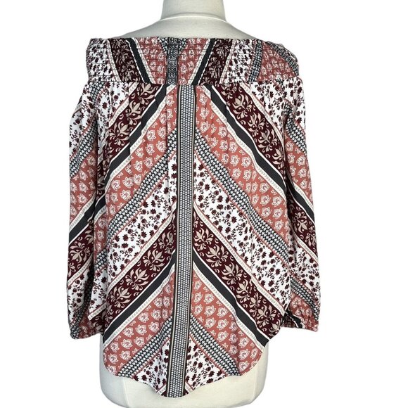 Knox Rose Off Shoulder Shirt Blouse Womens Small Red Pink Boho Long Sleeves - Picture 2 of 8